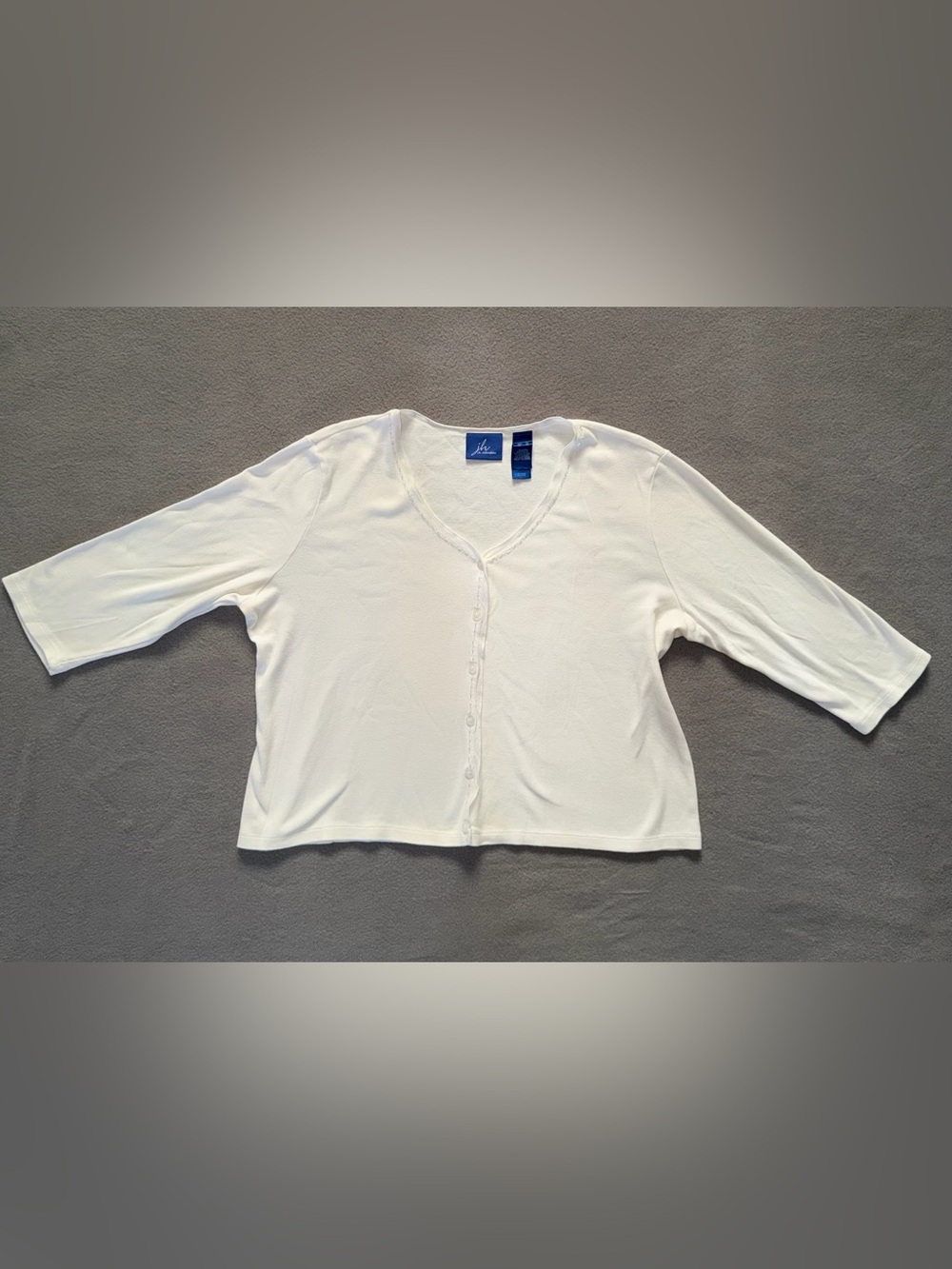 JH Collectibles White Cotton Button-Front V-Neck 3/4 Sleeve Top Size XL